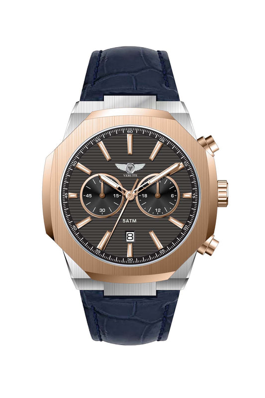 Men’s Chronograph Watch VR-1041-2 – Gold-Tone, Black Dial & Navy Strap