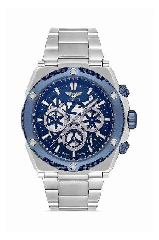 Men’s Luxury Watch Verutti VR-1023-2 – Silver & Blue Skeleton